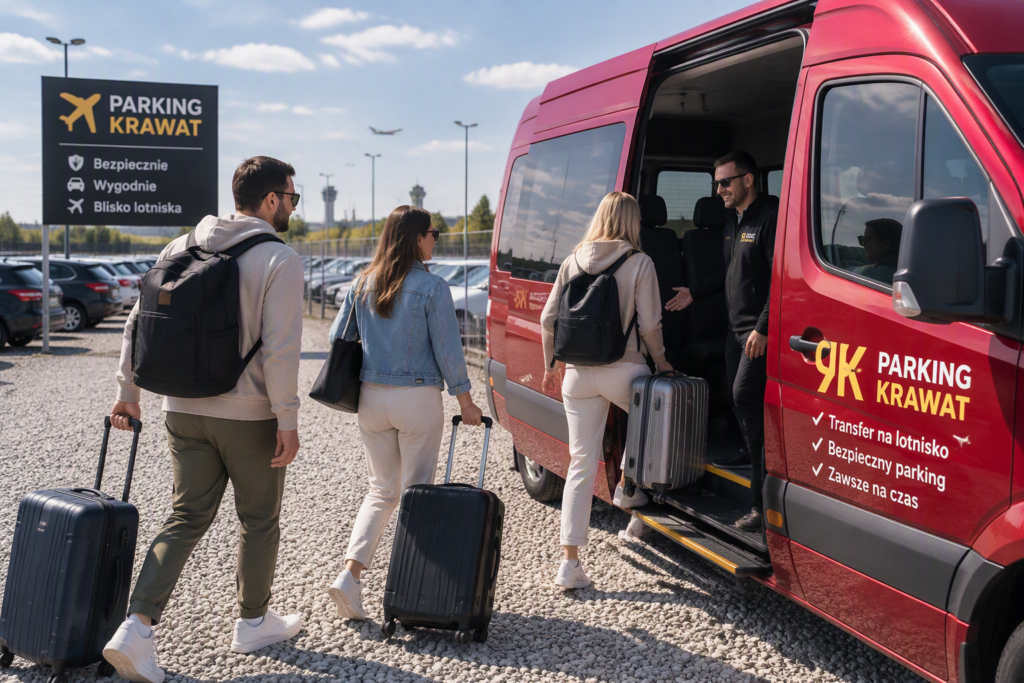 Na Parkingu Krawat transfer pod terminal jest wliczony w cenę postoju i realizowany zaraz po zaparkowaniu samochodu
